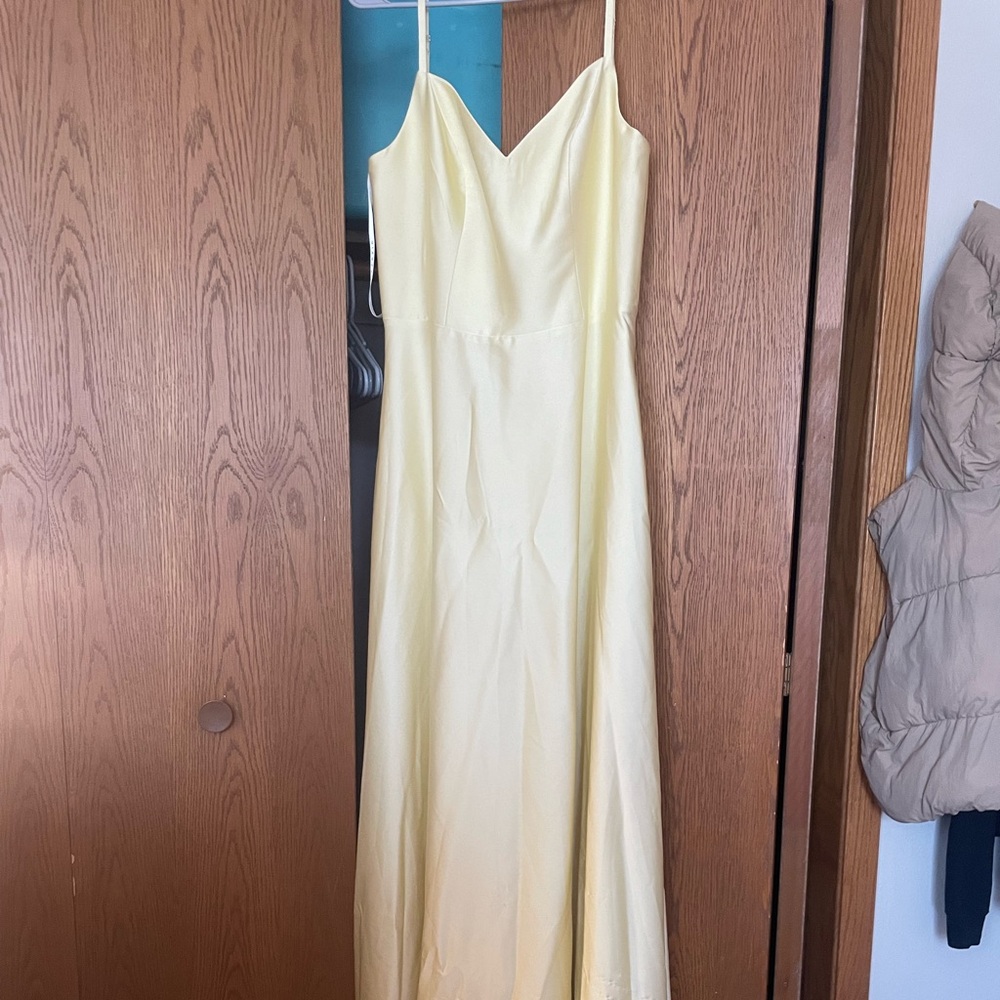 Azazie Pale Yellow Spaghetti Strap Wedding Dress